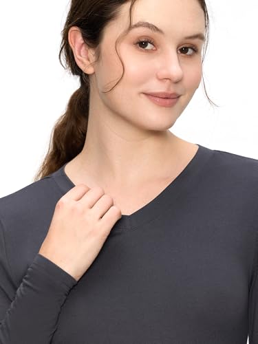 COZYFIT Women’s Underscrub Tee, V-Neck Long Sleeve Undershirt - color: Dark Grey, size: X-Small