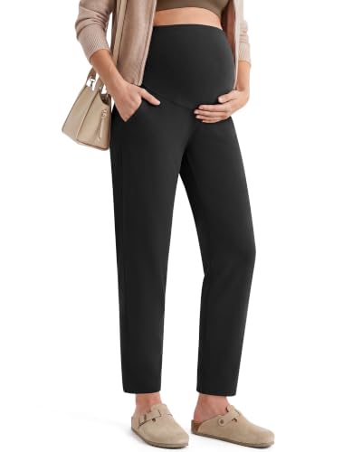 G4Free EverGoing Maternity Work Pants Pregnancy Tapered Ankle Trousers - color: Black, size: Medium