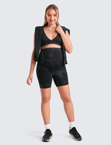 CRZ YOGA Maternity Biker Shorts 6" - color: Black Tie Dye, size: Small