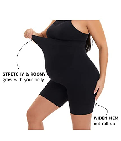 Seamless Maternity Shapewear, Prevent Thigh Chaffing, Pregnancy Belly Support, S-5XL - color: Black, size: 3X-Large