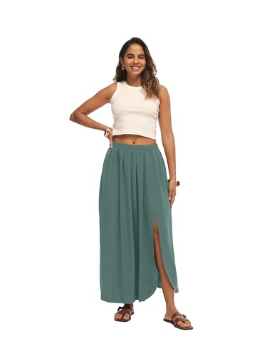 HiMONE Womens Maxi Skirt High Waisted Flowy A Line with Side Slit - color: Aqua Sea, size: XX-Large