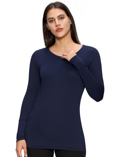 Underscrub Long Sleeve Women Crew Neck Comfort Tee, Scrub Undershirt - color: Navy Blue, size: Large