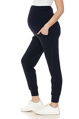 Leggings Depot Maternity Pants for Women Over The Belly Pregnancy Joggers Casual Lounge Pants - color: Navy, size: Small