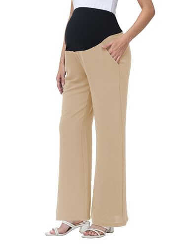 Women's Maternity Palazzo Pants Wide Leg Trousers - color: Khaki, size: Large