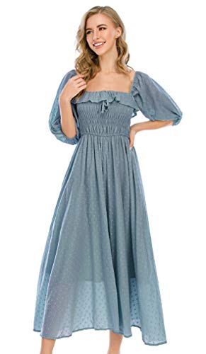 R.Vivimos Women Summer Cotton A Line Flowy Long Dresses - color: Haze Blue-1, size: Large
