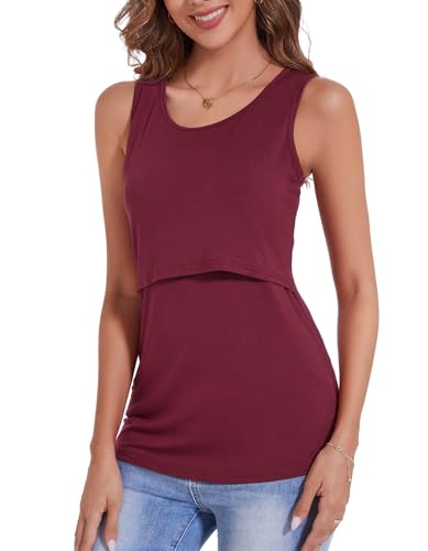 Sosolism Women’s Maternity Nursing Tank Top for Breastfeeding S-XXL - color: Wine Red, size: Small