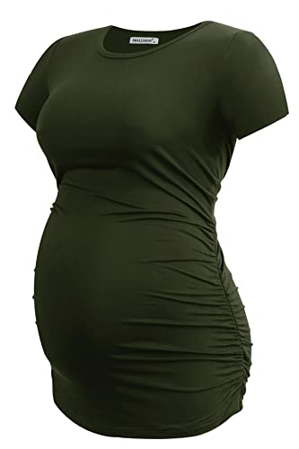 Smallshow Women's Side Ruched Tunic Maternity Shirts 3 Packs - color: Army Green-black-deep Grey(3 Pack), size: Large