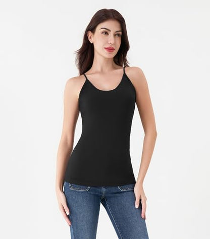 DAVID ARCHY Women's Bamboo Rayon Camisole Tank Tops No Shelf Bra, 3 Pack - color: Black, size: Large
