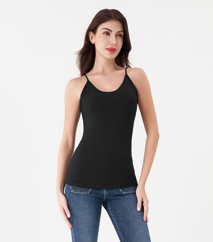 DAVID ARCHY Women's Bamboo Rayon Camisole Tank Tops No Shelf Bra, 3 Pack - color: Black, size: XX-Large