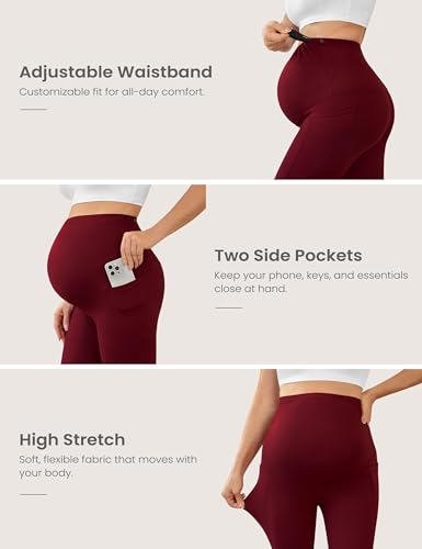 VALANDY Creamlush 2/4 Pack Maternity Leggings with Pockets Over the Belly - color: 4pack - Black/Dark Grey/Navy Blue/Wine Red, size: Large