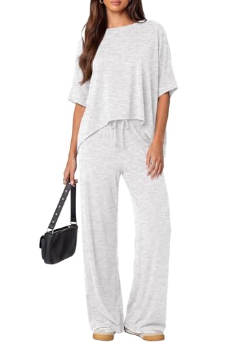 Darong Womens 2 Piece Matching Lounge Sets Travel Outfit Summer Tracksuit - color: White Grey, size: X-Small
