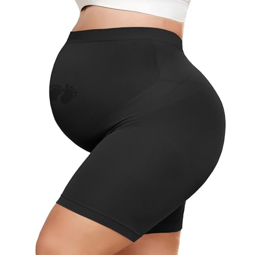 Maternity Shapewear for Under Dresses Over Belly Pregnancy Underwear Mid-Thigh High Waist Shorts Panties for Baby Shower - color: Black, size: 5X-Large Plus