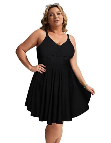 Hanna Nikole Women Plus Size Swimsuit One Piece Tummy Control Bathing Suit - color: Black, size: Medium