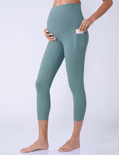 POSHDIVAH Maternity Capri Leggings with Pockets Pregnancy Workout Pants - color: Blue, size: X-Small