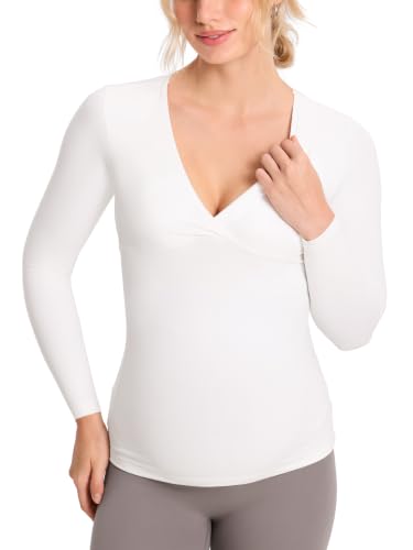 MOMANDA Crossover Maternity Nursing Tops - color: Iceland White, size: Medium