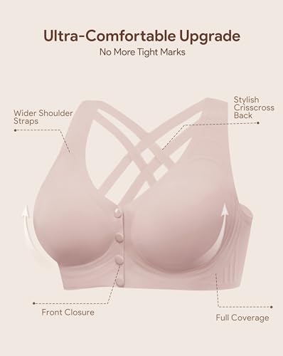 Angelhood Front Closure Racerback Jelly Bras for Women No Underwire - color: Pink, size: Small