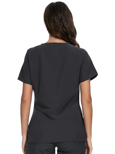 Scrubs for Women - V-Neck Women Scrub Tops - color: Dark Grey, size: Medium