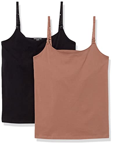 Amazon Essentials Women's Maternity Nursing Camisole with Adjustable Straps and Built-in Shelf Bra, Pack of 2 - color: 2-pack Black/Brown, size: Medium