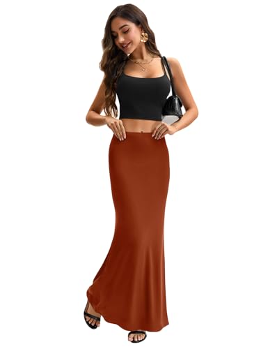 KIFOVEN Women's High Waist Elastic Maxi Skirt - color: Caramel, size: Medium