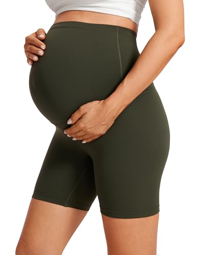 CRZ YOGA Maternity Biker Shorts 6" - color: Olive Green, size: X-Small