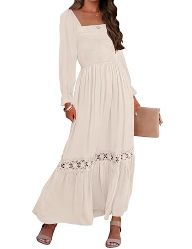 ZESICA Women's 2026 Boho Long Sleeve Fall Maxi Dress - color: Apricot, size: Medium
