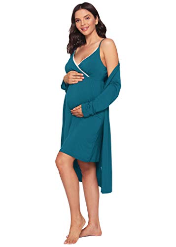 Latuza Women's Viscose Nursing Nightgown and Robe Set - color: Teal, size: Large