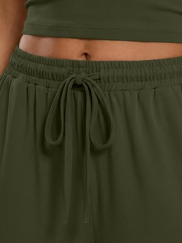 Trendy Queen Womens 2 Piece Lounge Set Summer Camisole Top & Wide Leg Pants - color: Army Green, size: Medium