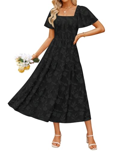 ZESICA Womens 2026 Summer Boho Wedding Guest Midi Dresses - color: Black, size: Medium