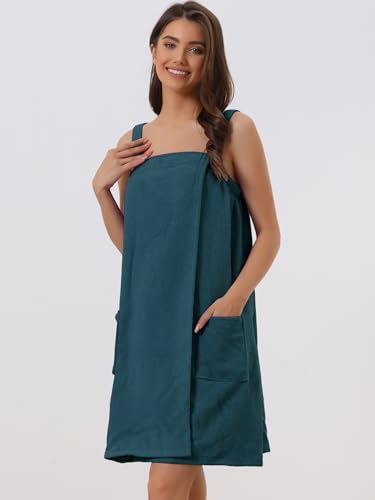cheibear Women Terry Towel Dress Wrap Bathrobe with Pockets Headband - color: Green, size: Medium