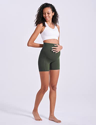 Enerful Maternity Biker Shorts with Pockets 8"/5" - color: Black + Dark Green 5", size: Small
