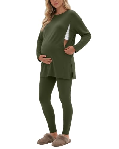 Neer Maternity Nursing Pajamas Sets 2 Piece Outfits - color: Army Green, size: Small