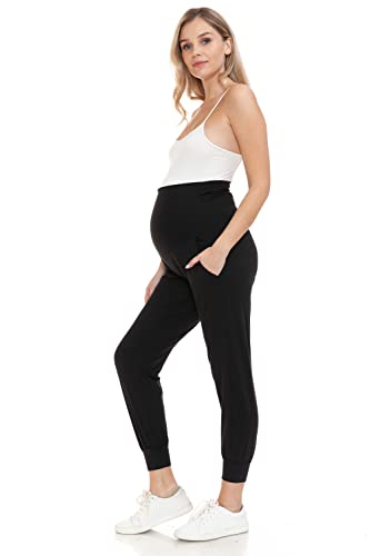 Leggings Depot Maternity Pants for Women Over The Belly Pregnancy Joggers Casual Lounge Pants - color: Black, size: Medium