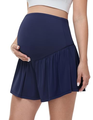 Maternity Flowy Shorts Stretchy Pregnancy Skirts - color: Navy Blue, size: XX-Large
