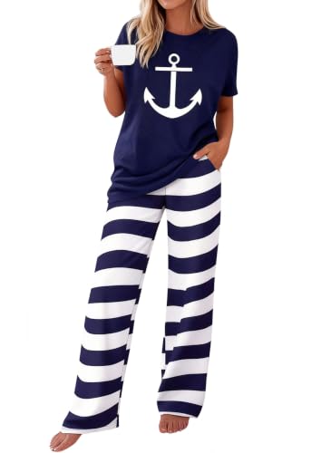 PRETTYGARDEN Pajamas for Women 2 Piece Lounge Set - color: Navy Blue, size: Medium