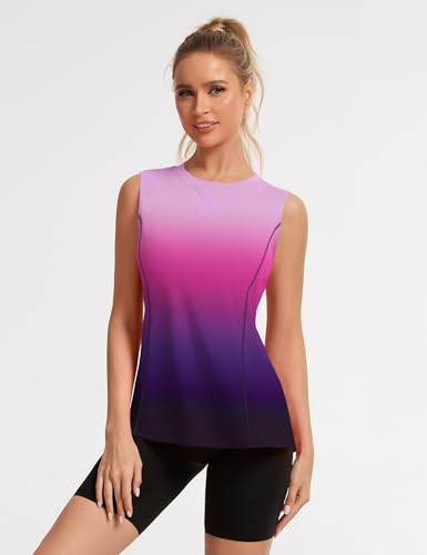 Avoogue Womens Tank Tops Sleeveless Workout Tops UPF50+ Sun Athletic Shirts - color: Gradient Purple, size: Medium