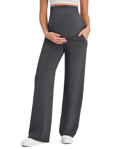G4Free EverGoing Maternity Pants Over the Belly Pregnancy Work Trousers - color: Dark Gray, size: Large