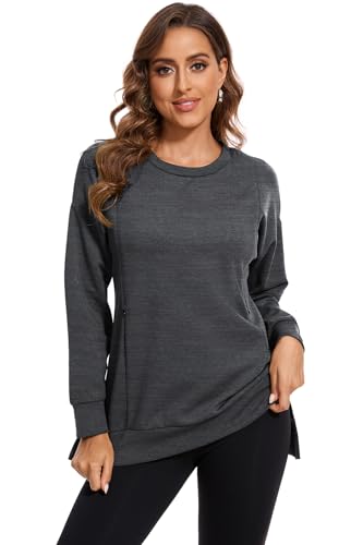 Smallshow Women's Nursing Sweatshirt Long Sleeve Breastfeeding Tops - color: Deep Grey, size: Medium