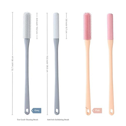 Toe Cleaning Brush with 15.7" Long Handle, Foot Scrubber in Shower - color: Pink