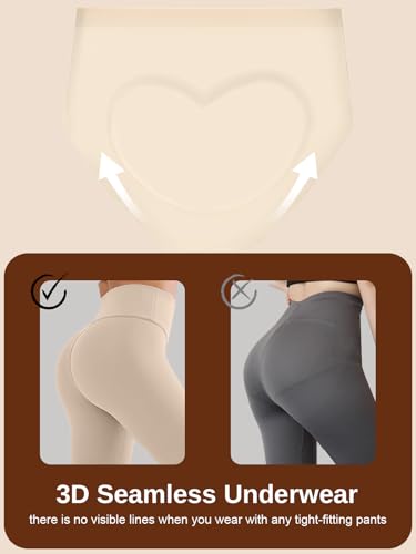 AIVEITE Seamless High Waisted Panties No Show Brief Underwear Women 6 Pack - color: Beige, size: Small