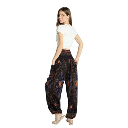 Tranquil Threads High-Waisted Boho Harem Yoga Pants for Women - color: Black Feather, size: X-Large
