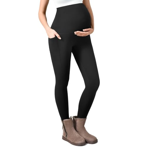 Walifrey Maternity Fleece Lined Leggings with Pockets - color: Black, size: XX-Large