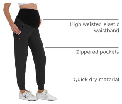 V VOCNI Maternity Joggers Quick-Dry Pregnancy Scrub Pants - color: 01-black, size: X-Large