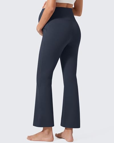 G4Free EverGoing Maternity Work Pants Pregnancy Ankle Flare Leg with Pocket - color: Dark Navy, size: X-Small