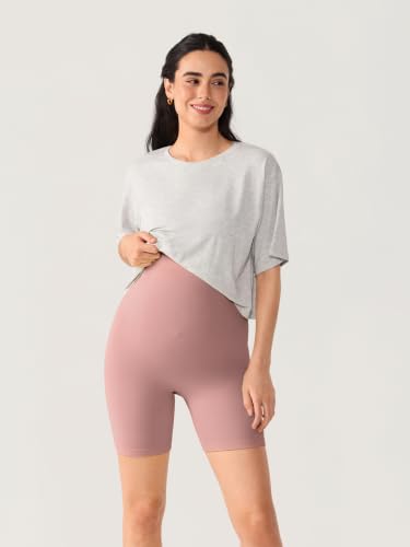 MOMANDA Seamless Maternity Biker Shorts 6" - color: Peachskin Pink, size: X-Small