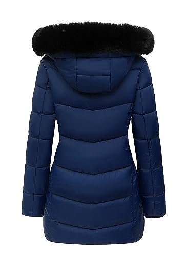 Women's Long Warm Winter Puffer Jacket Lightweight Fashions Down Coats - color: Dark Blue, size: X-Large