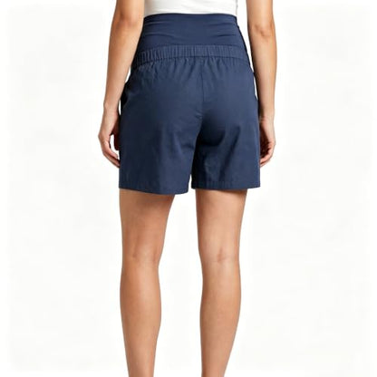 Cichic Women's Over-Belly Maternity Shorts Elastic Waist with Adjustable Button Tightener Maternity Casual Summer Shorts - size: Large