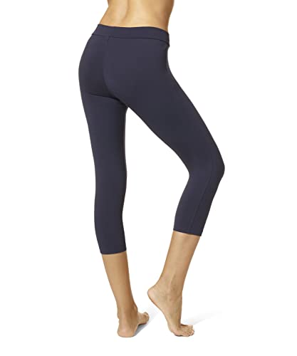 HUE Women's Wide Waistband Blackout Cotton Leggings - color: Navy, size: Medium