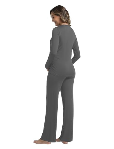 Womens Maternity Pajamas 2 Piece Set Sleepwear - color: Dark Grey, size: X-Large