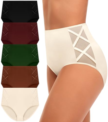 CULAYII High Waisted Underwear for Women Cotton No Muffin Top Full Coverage Briefs Soft Stretch Ladies Panties 5 Pack - color: 5 Pack-z-multicoloured, size: Medium