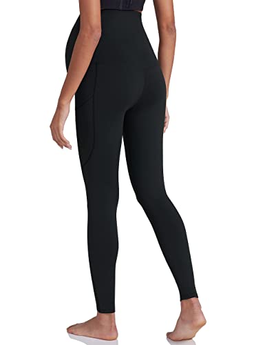 POSHDIVAH Maternity Workout Leggings Pregnancy Yoga Pants Pockets - color: Black Brown, size: Medium